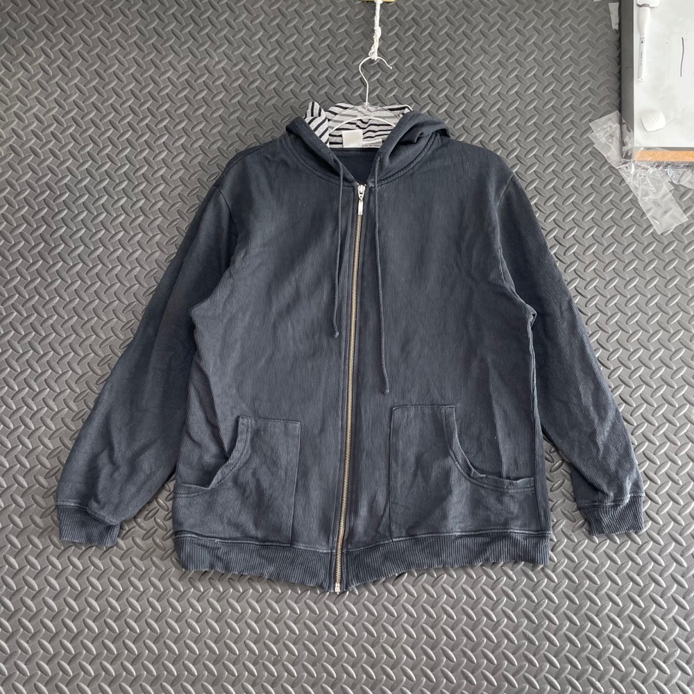 Onque‎ Casual Black Full Zip Up Hoodie Sweater Casual Wear Men's Size Large
